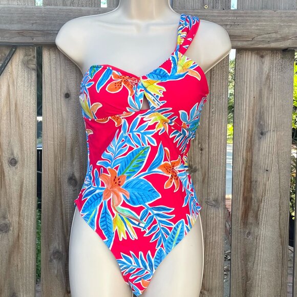 One Piece Swimsuit One Shoulder Sunsets Tiger Lily Ginger MEDIUM - Picture 2 of 9
